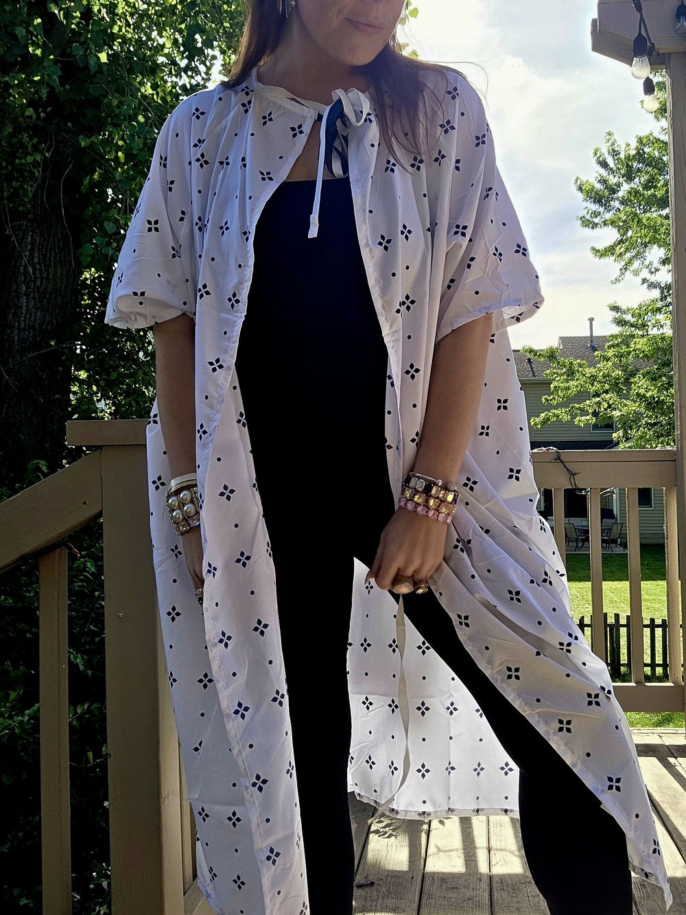 Womens' White & Navy Lightweight Duster Gown